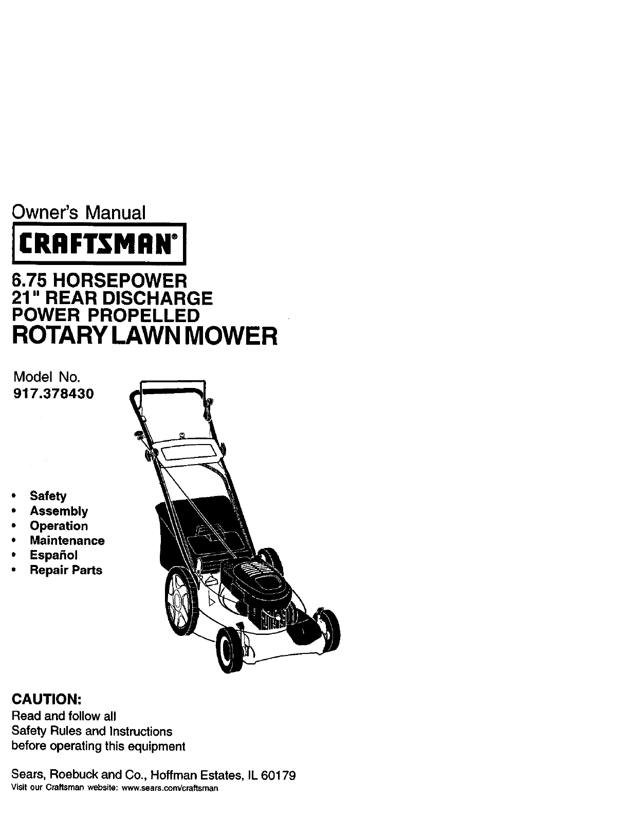 Manual For Craftsman 675 Series Lawn Mower